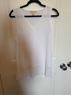 Michael Kors White V-Neck Layered Sleeveless Tank